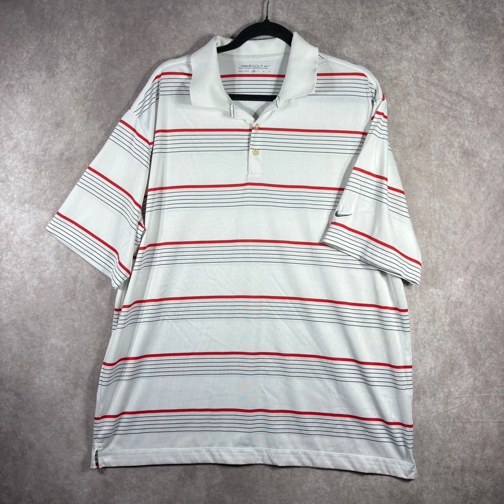 Nike Golf Polo Shirt Mens Size XL White Striped Dri Fit Short Sleeve Performance